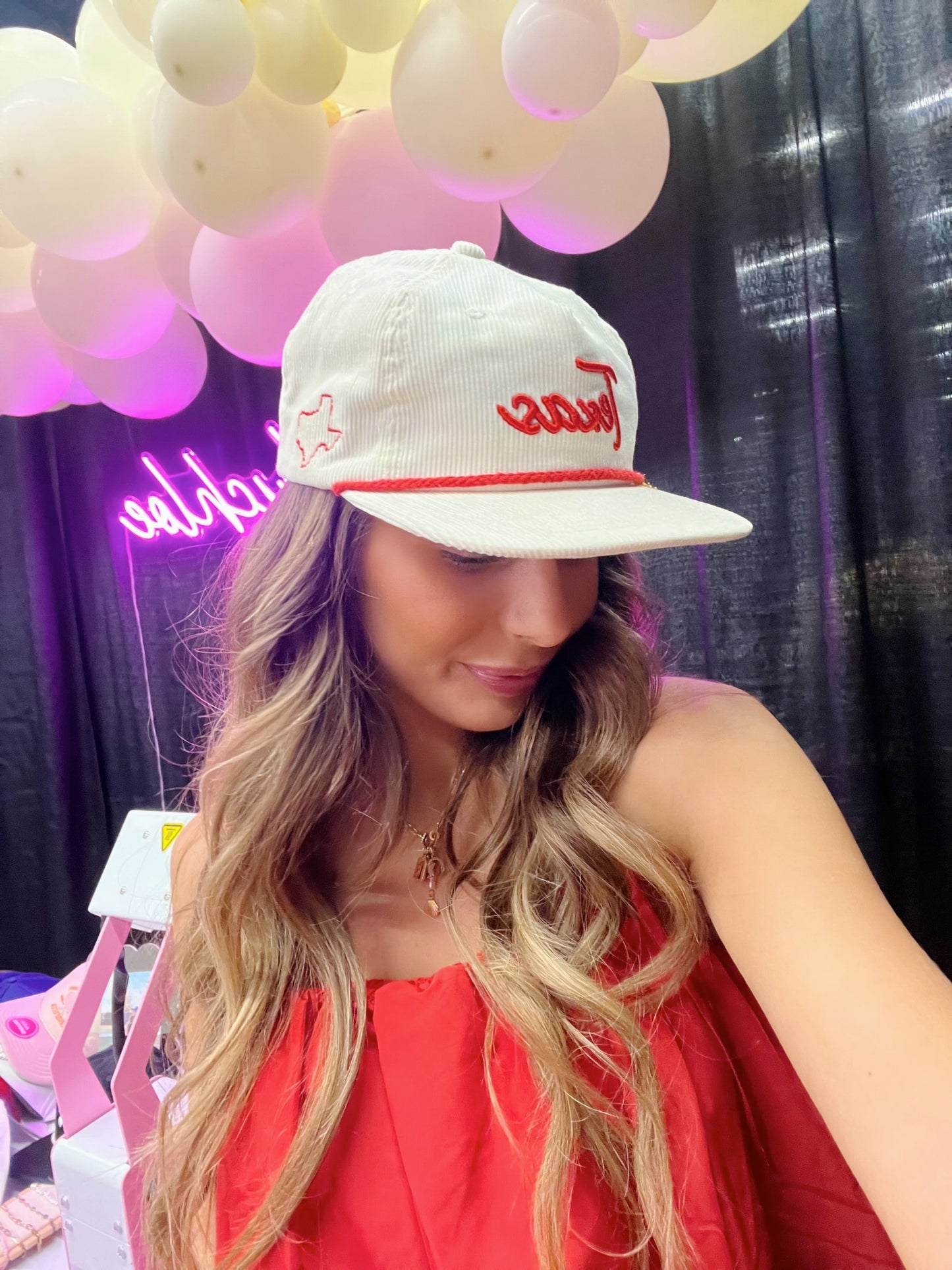 TAN AND RED TEXAS CORDUROY HAT