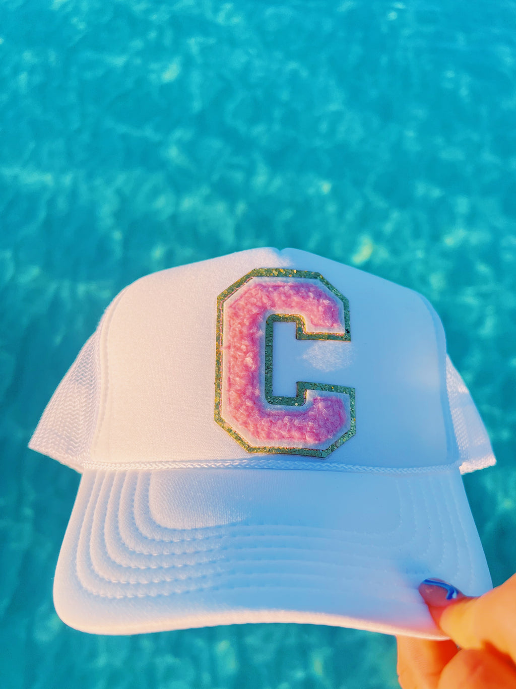 CUSTOMIZE IT MONOGRAM WHITE TRUCKER CAP ☻