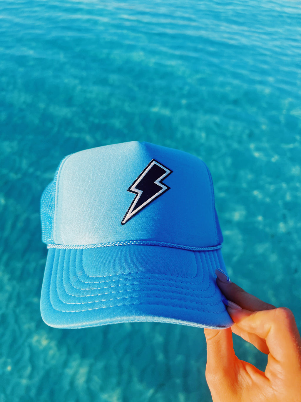 SKY BLUE TRUCKER WITH LIGHTING BOLT PATCH ☻