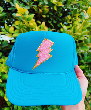 ELECTRIC BLUE TRUCKER WITH PINK LIGHTING BOLT ☻