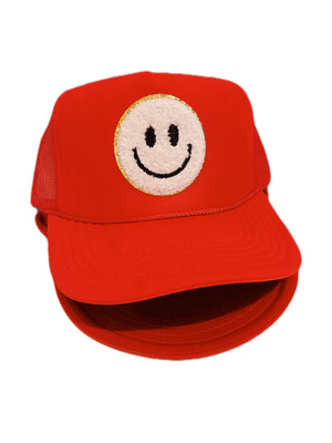 RED TRUCKER WITH WHITE SMILEY ☻