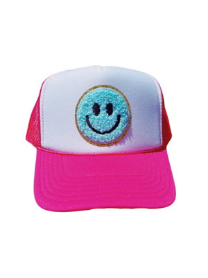 TWO TONED PINK AND WHITE TRUCKER WITH BLUE SMILEY ☻