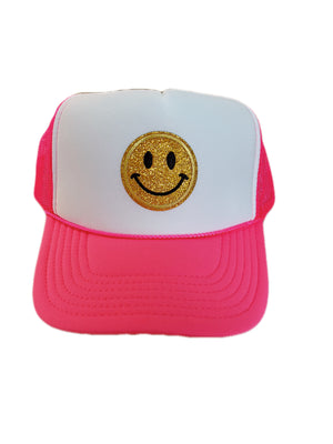 TWO TONED WHITE AND HOT PINK TRUCKER WITH SPARKLY SMILEY ☻